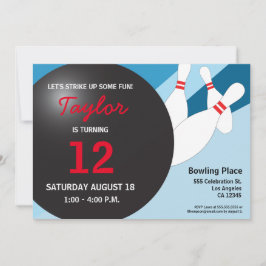 Convite boliche de aniversário, 12 azul, vermelho
