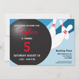 Convite boliche de aniversário, 5 azul, vermelho