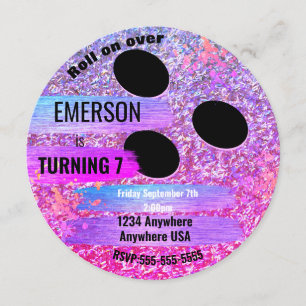 Convite Boliche de BOLA DE BOLICHE com brilho púrpura, fes