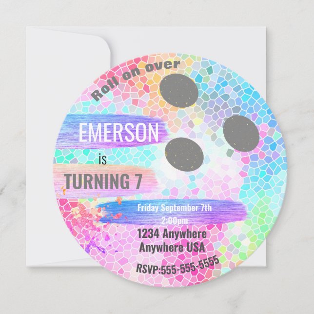 Convite BOLICHE de BOLA DE BOLICHE PASTEL, festa de aniver (Frente)