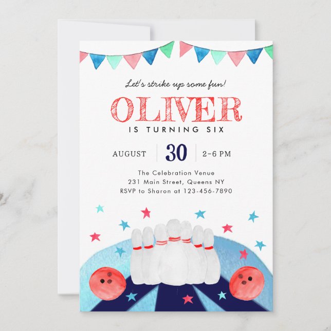 Convite Boliche Garoto Festa de aniversário Agita Divertid (Frente)