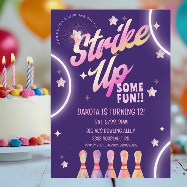 Convite Boliche Noturno Neon Pink Party (Criador carregado)