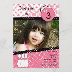 Convite boliche rosa moderno com foto