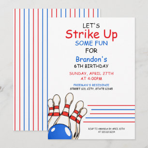 Convite Boliche Vermelha e Azul Jogada no Aniversário da 6