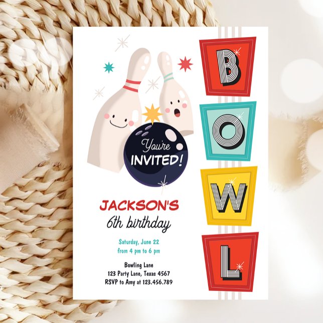 Convite Boliches Atacam Uma Garota Retrô Divertida Anivers (Criador carregado)