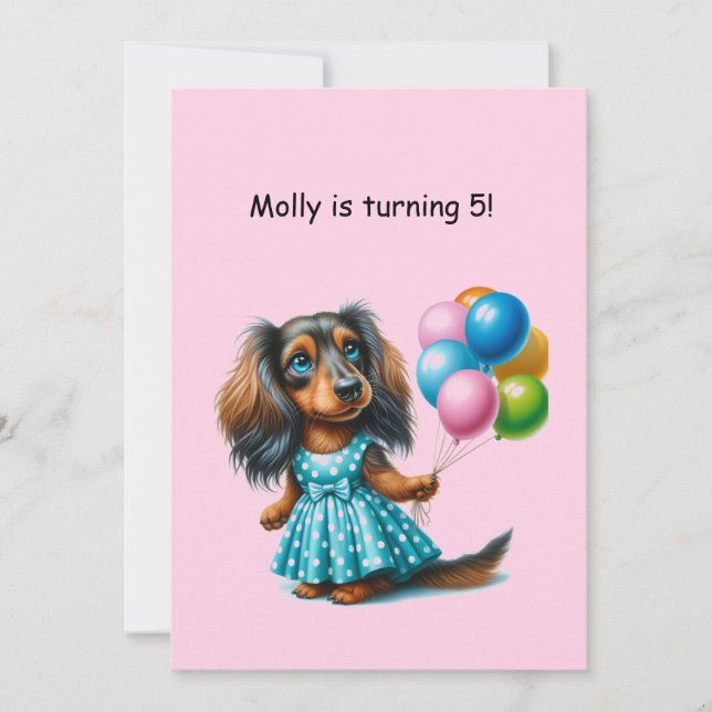 Convite Bolinhas azul Dachshund (Frente)