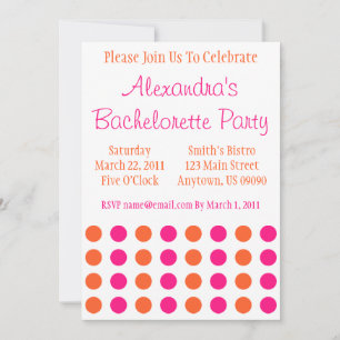 Convite Bolinhas Bachelorette Invite (Rosa Quente / Laranj