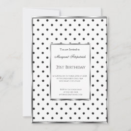 Convite Bolinhas Black White aniversário de 21 anos Party