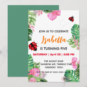 Convite Bolinhas bonita Ladybug verão rosa flor rosa Anive