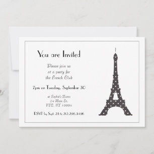 Convite Bolinhas brancas e pretas em francês Torre Eiffel