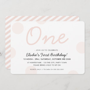 Convite Bolinhas da menina UMA do rosa de bebê do PARTIDO