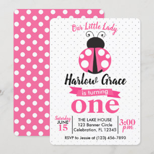 Convite Bolinhas de Ladybug cor-de-rosa - Aniversário das