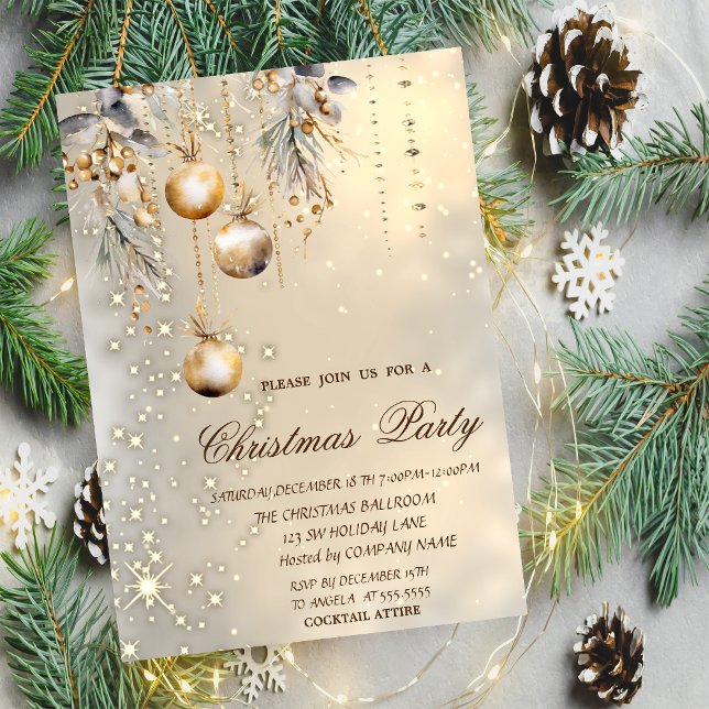 Convite Bolinhas de Natal Antigas Douradas Festa de Natal (Criador carregado)