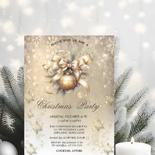 Convite Bolinhas de Natal Arco Flocos de Neve Dourado
