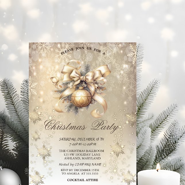 Convite Bolinhas de Natal Arco Flocos de Neve Dourado (Criador carregado)