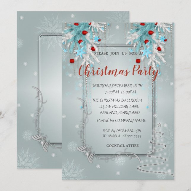 Convite Bolinhas de Natal, Árvore, Festa de Natal Corporat (Frente/Verso)