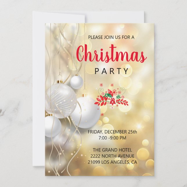 Convite Bolinhas de Natal Brancas e Contas Enfileiradas (Frente)