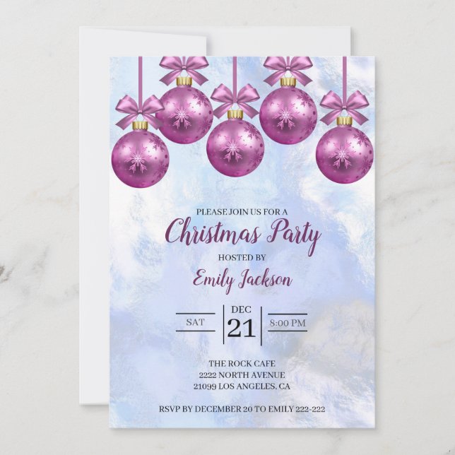 Convite Bolinhas de Natal Cor-de-Rosa (Frente)