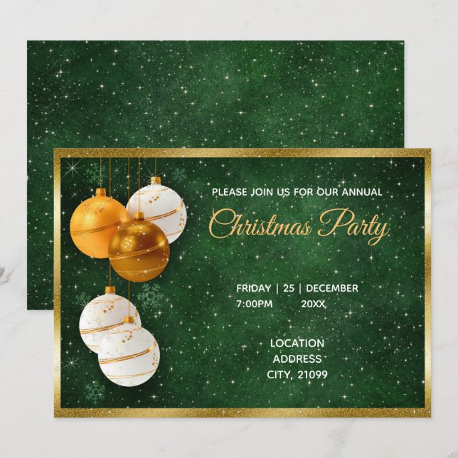 Convite Bolinhas de Natal Douradas e Brancas (Frente/Verso)