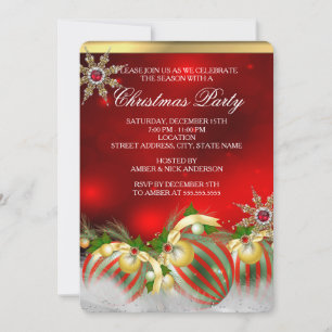 Convite Bolinhas de Natal Vermelho Prata Dourado Azevinho 