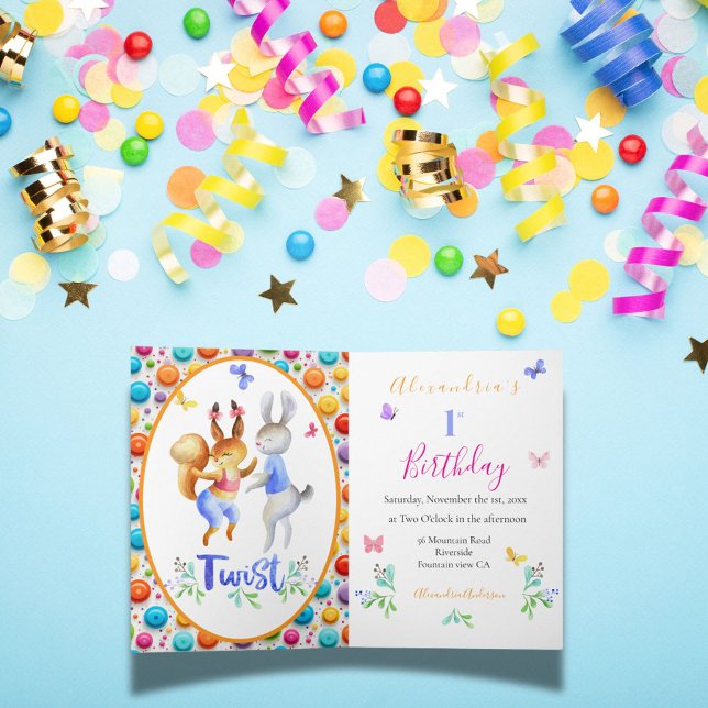 Convite Bolinhas de primeiros aniversarios de coelhos de a (Criador carregado)
