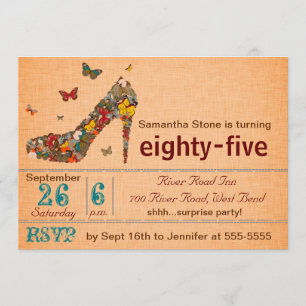 Convite Bolinhas de salto alto do 85º aniversário Convid