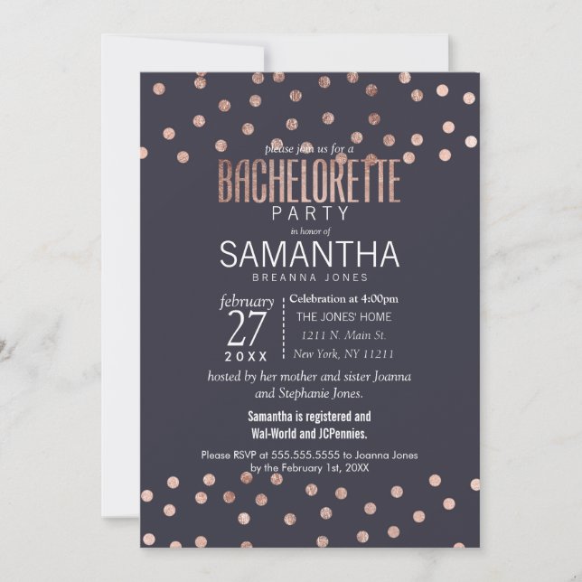 Convite Bolinhas Douradas e Marinho Bachelorette Azul (Frente)