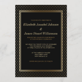 Convite Bolinhas Douradas em preto | Celebração de Casamen
