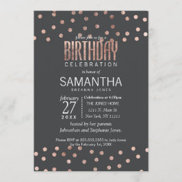 Convite Bolinhas Douradas rosa e carvão negro Aniversário