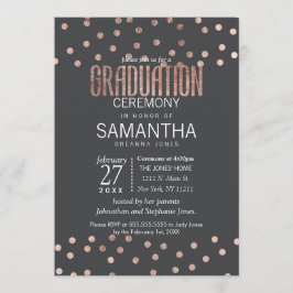 Convite Bolinhas Douradas rosa e Graduação em Black