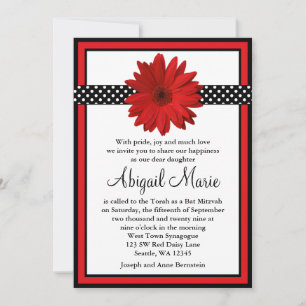 Convite Bolinhas Negras Red Daisy Bat Mitzvah
