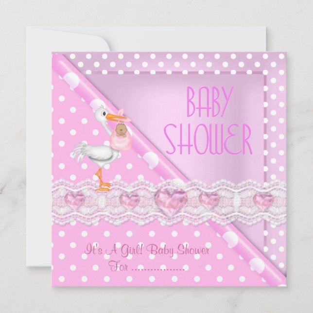 Convite Bolinhas para bebês de Chá de fraldas rosa bonito (Frente)