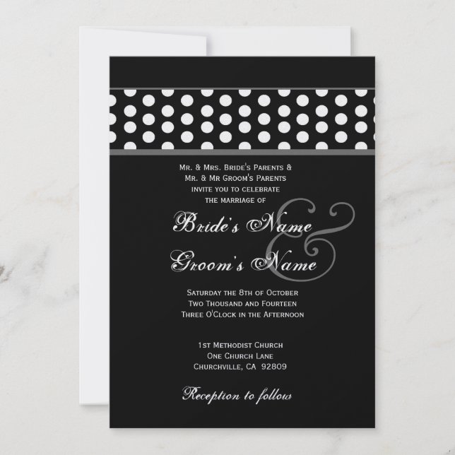 Convite Bolinhas preto e branco que Wedding o modelo (Frente)