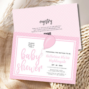 Convite Bolinhas rosa Chá de fraldas BoHO Código QR