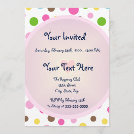 Convite Bolinhas rosa com coração