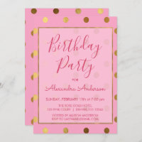 Bolinhas rosa e dourada qualquer idade de aniversá