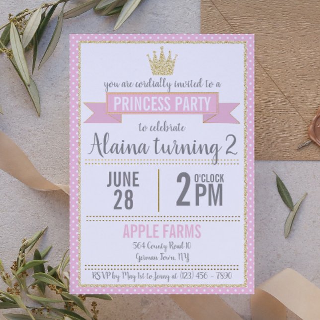 Convite Bolinhas rosa e princesa brilhante Aniversário (Criador carregado)