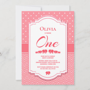 Convite bolinhas Rosa-primeiro aniversario com Grelhas de 