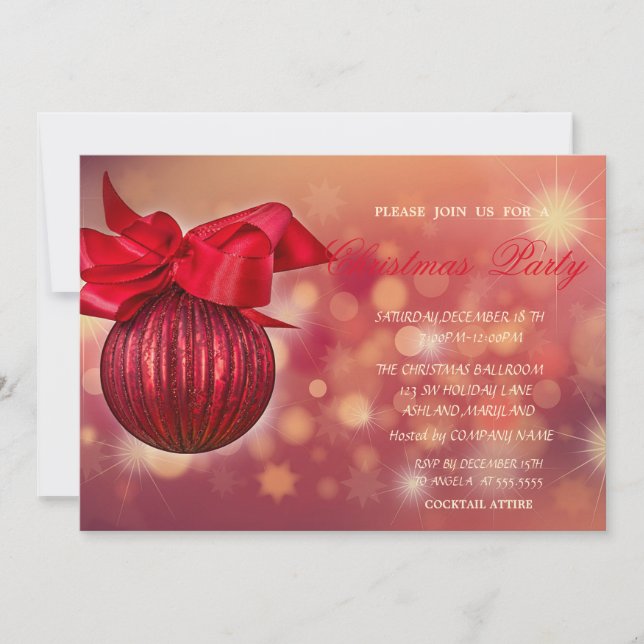 Convite Bolinhas Vermelhas de Natal Empresa Bokeh (Frente)
