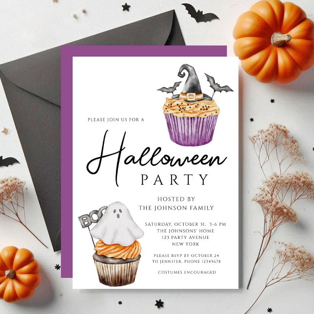 Convite Bolinhos Assustadores de Halloween Festa (Cute Spooky Muffins Halloween Party Invitation)