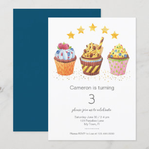 Convite Bolinhos de Aniversário de Água Colorida Little Sw
