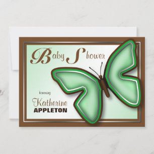 Convite Bolinhos de Bebê de Borboleta Marrom e Verde