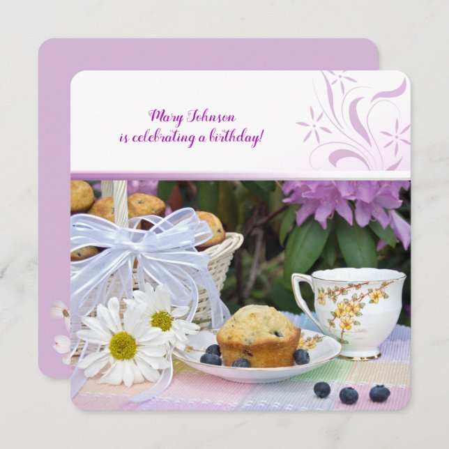 Convite Bolinhos de mirtilo aniversário brunch (Frente/Verso)