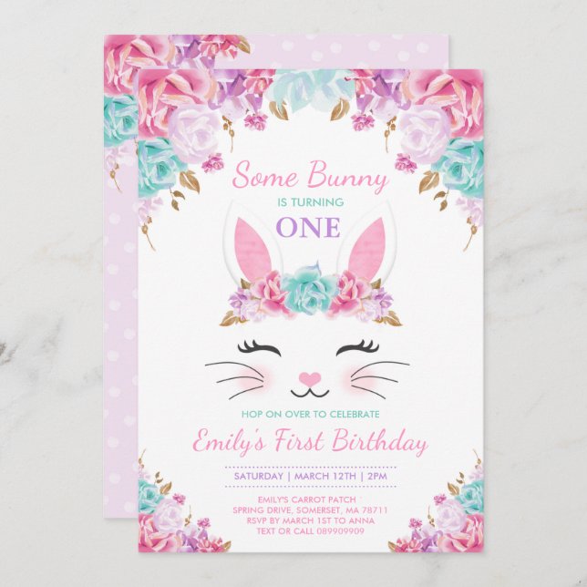 Convite Bolny Birthday Convoca Um Aniversário Coelhinho (Frente/Verso)