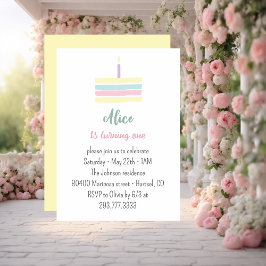 Convite Bolo amarelo colorido pastel festa de 1º aniversár