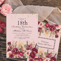Bolo Aniversário de 18 Anos Rosa Borgonha Floral D