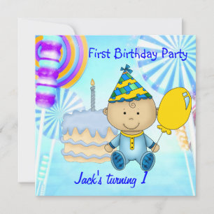 Convite Bolo Azul do Menino da Primeira Festa de aniversár