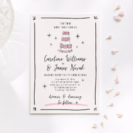 Convite Bolo branco rosa e scrip desenhado à mão