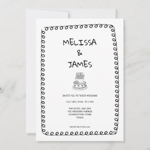 Convite Bolo Caprichoso com Desenho à Mão para Casamento