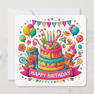 Convite Bolo Colorido de Aniversário Celebração